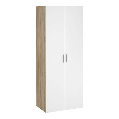 Wilde Oak and White Gloss Bedroom Furniture Set - Bedside Table 2 Drawers + Chest of 4 Drawers + Wardrobe 2 Doors