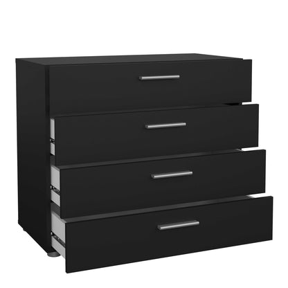 Wilde Black Bedroom Furniture Set - Bedside 2 Drawers + Chest of 4 Drawers + Wardrobe 2 Doors
