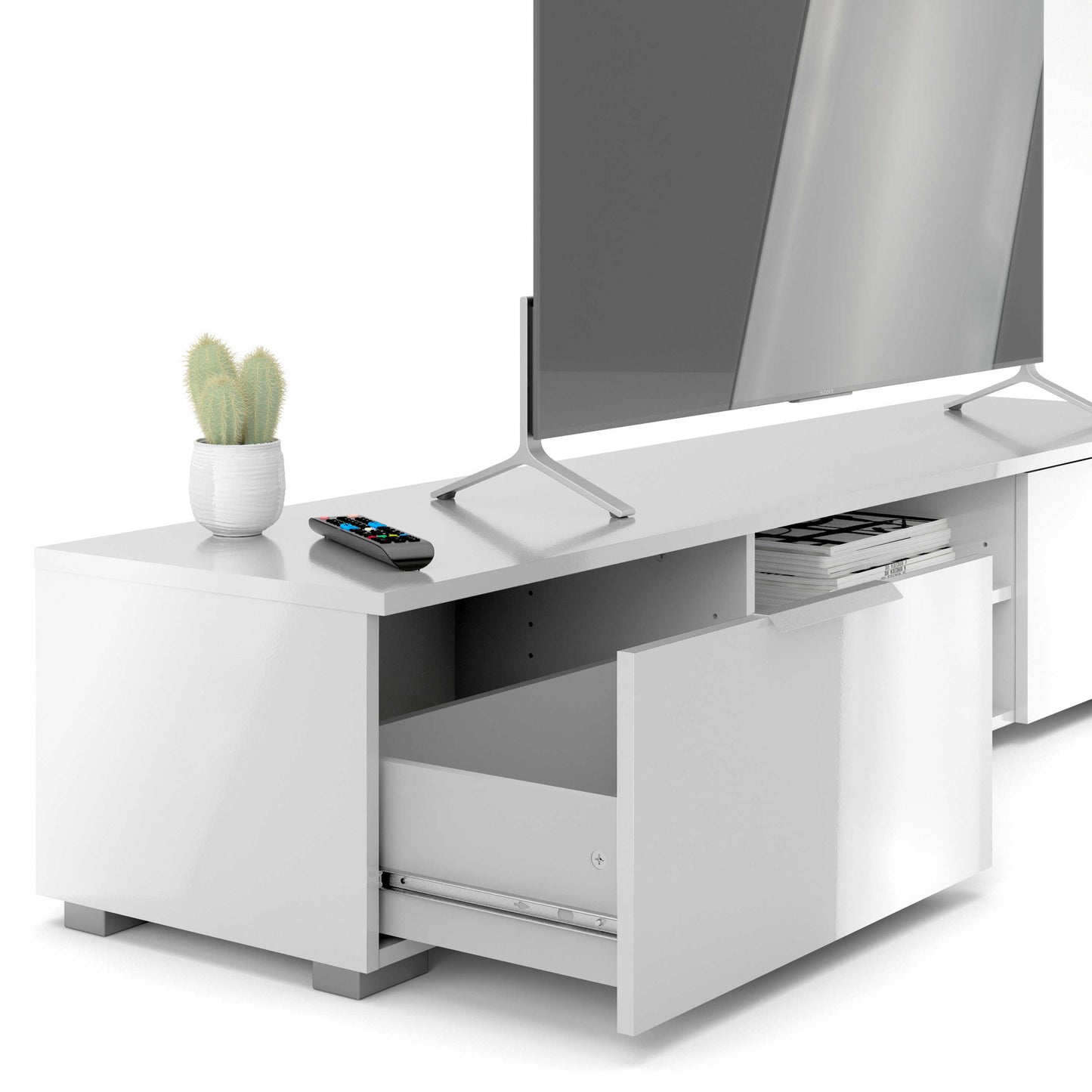 Amberfield High Gloss White TV Unit 2 Drawers 2 Shelf