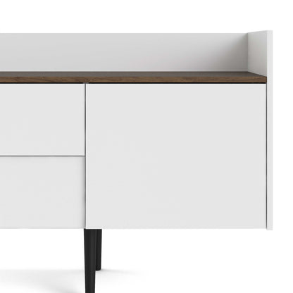 Kuala White and Natural Walnut Wood Retro Sideboard 2 Drawers 3 Doors