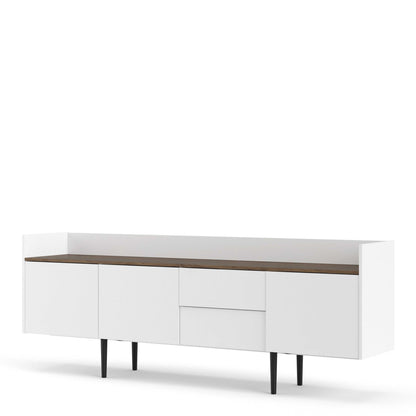 Kuala White and Natural Walnut Wood Retro Sideboard 2 Drawers 3 Doors