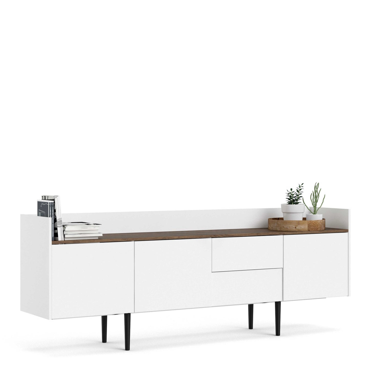 Kuala White and Natural Walnut Wood Retro Sideboard 2 Drawers 3 Doors