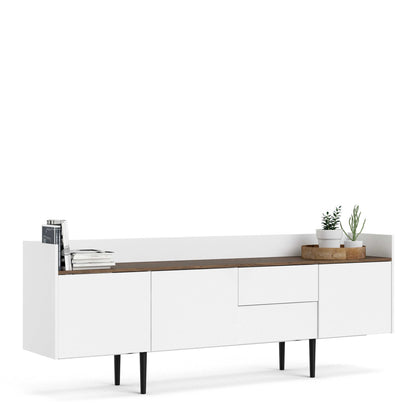 Kuala White and Natural Walnut Wood Retro Sideboard 2 Drawers 3 Doors