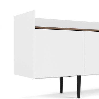 Kuala White and Natural Walnut Wood Retro Sideboard 2 Drawers 3 Doors