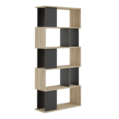Taichung Natural Oak Effect and Black Asymmetrical Bookcase 5 Shelves