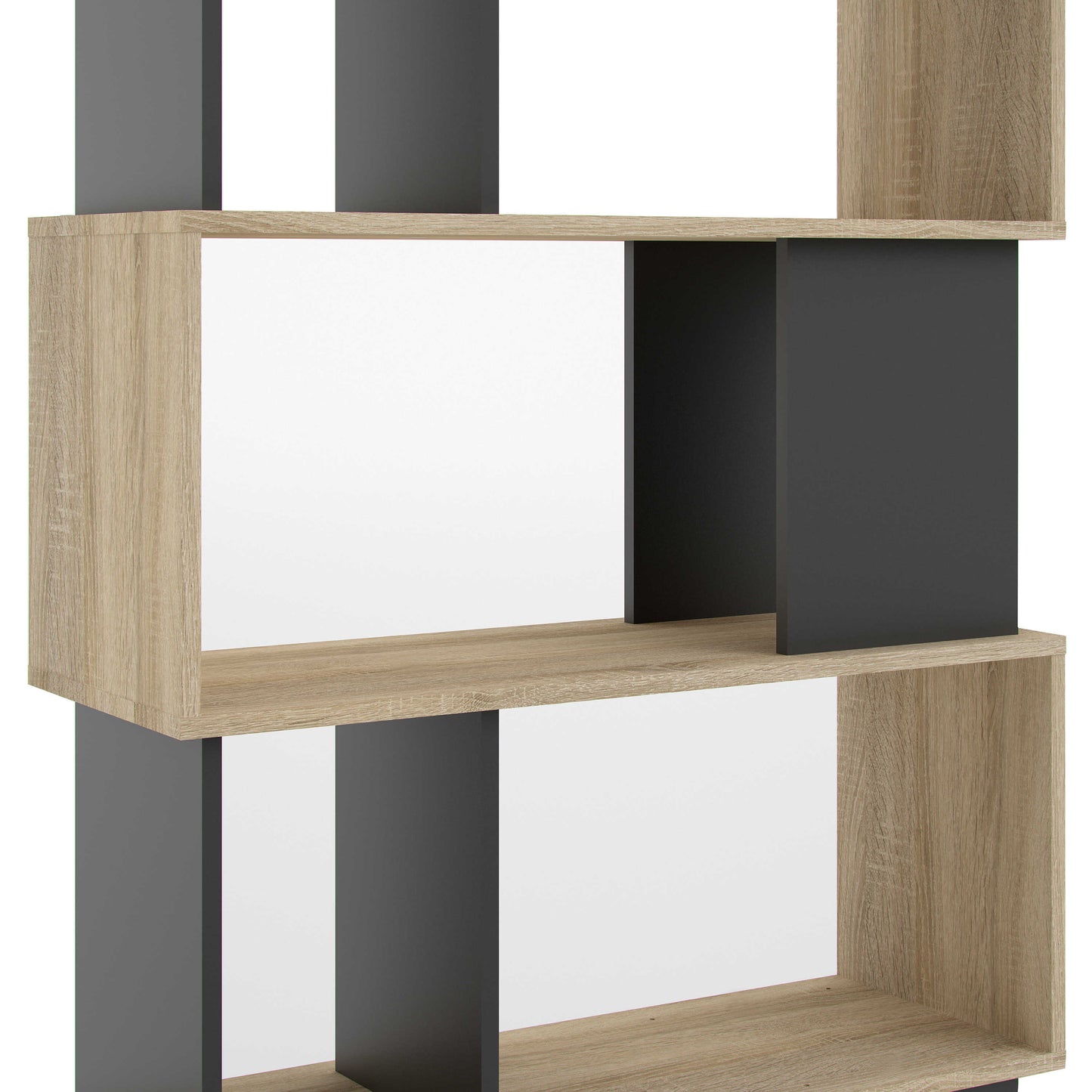 Taichung Natural Oak Effect and Black Asymmetrical Bookcase 5 Shelves