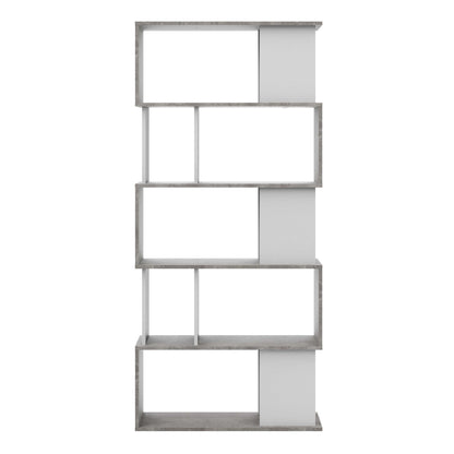 Taichung Concrete Effect and White Asymmetrical Bookcase 5 Shelves