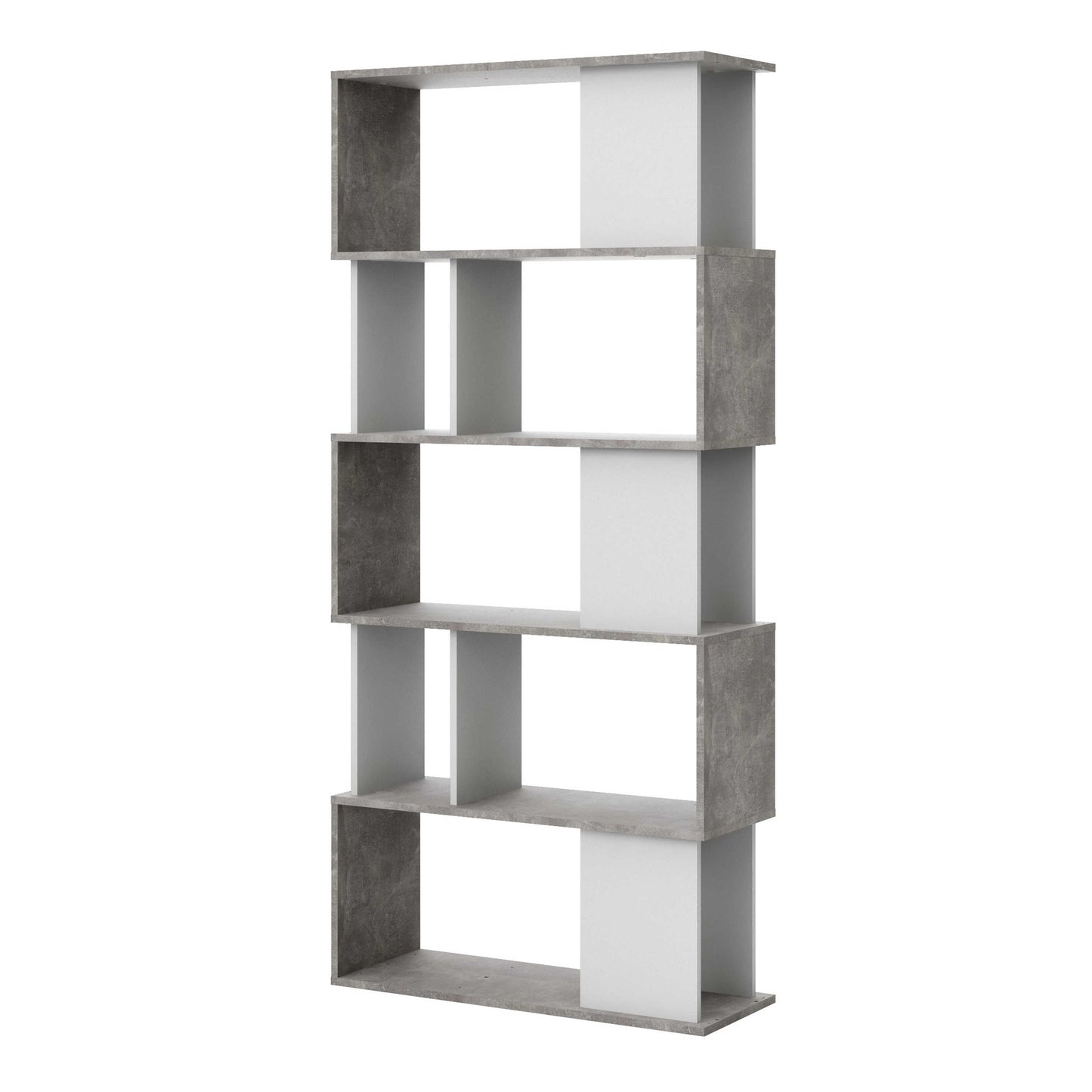 Taichung Concrete Effect and White Asymmetrical Bookcase 5 Shelves
