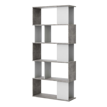 Taichung Concrete Effect and White Asymmetrical Bookcase 5 Shelves