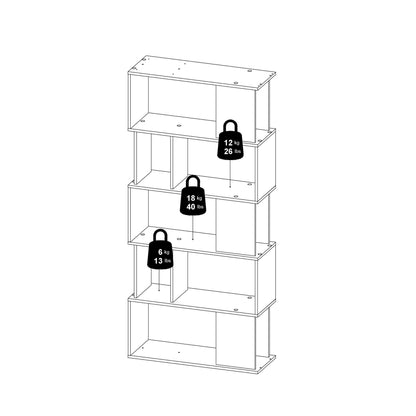 Taichung Hickory Wood Effect and White Asymmetrical Bookcase 5 Shelves