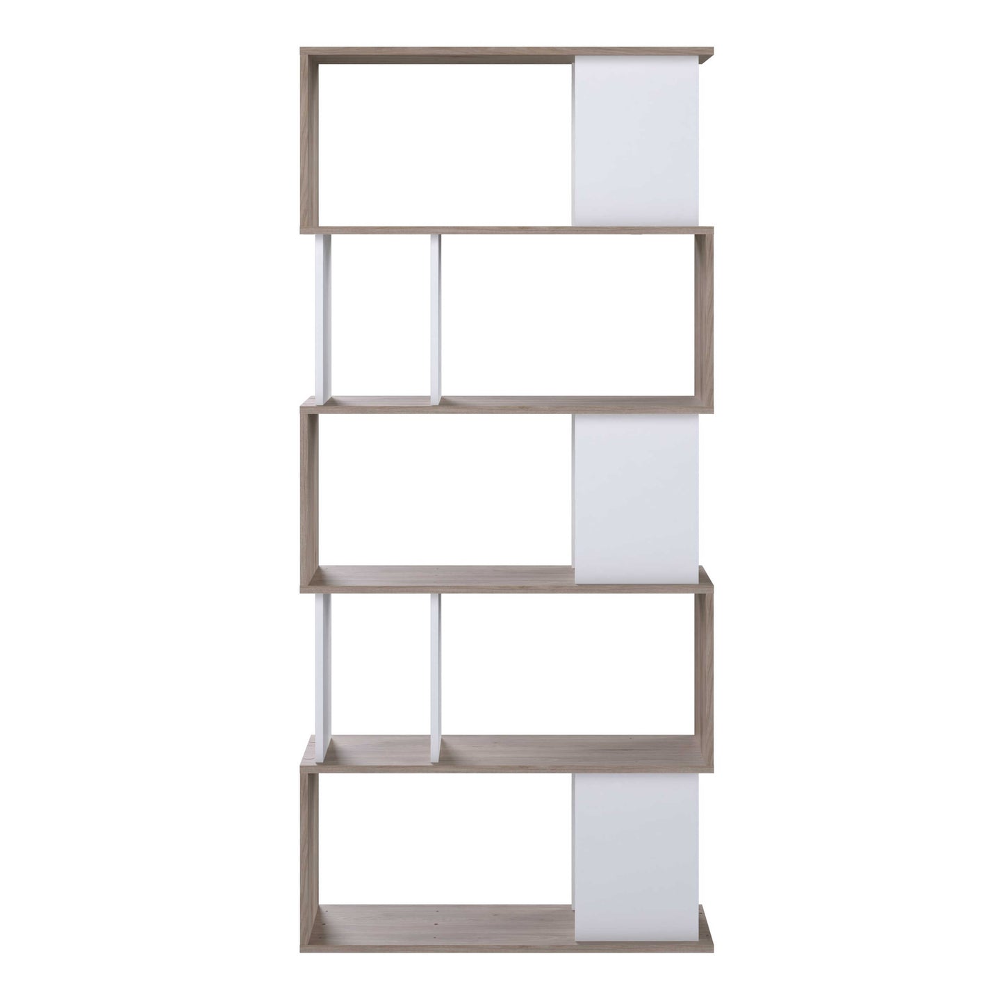 Taichung Hickory Wood Effect and White Asymmetrical Bookcase 5 Shelves