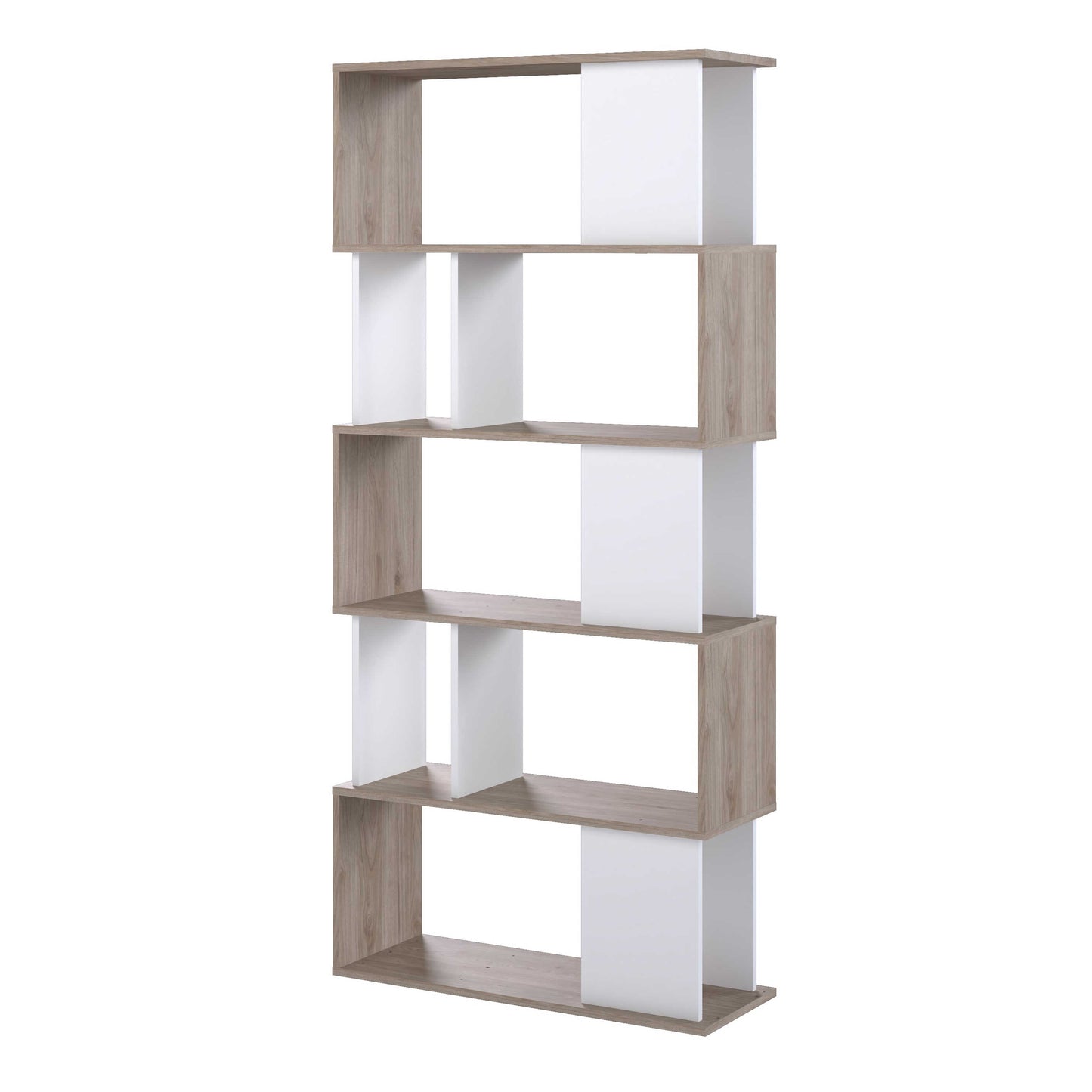 Taichung Hickory Wood Effect and White Asymmetrical Bookcase 5 Shelves