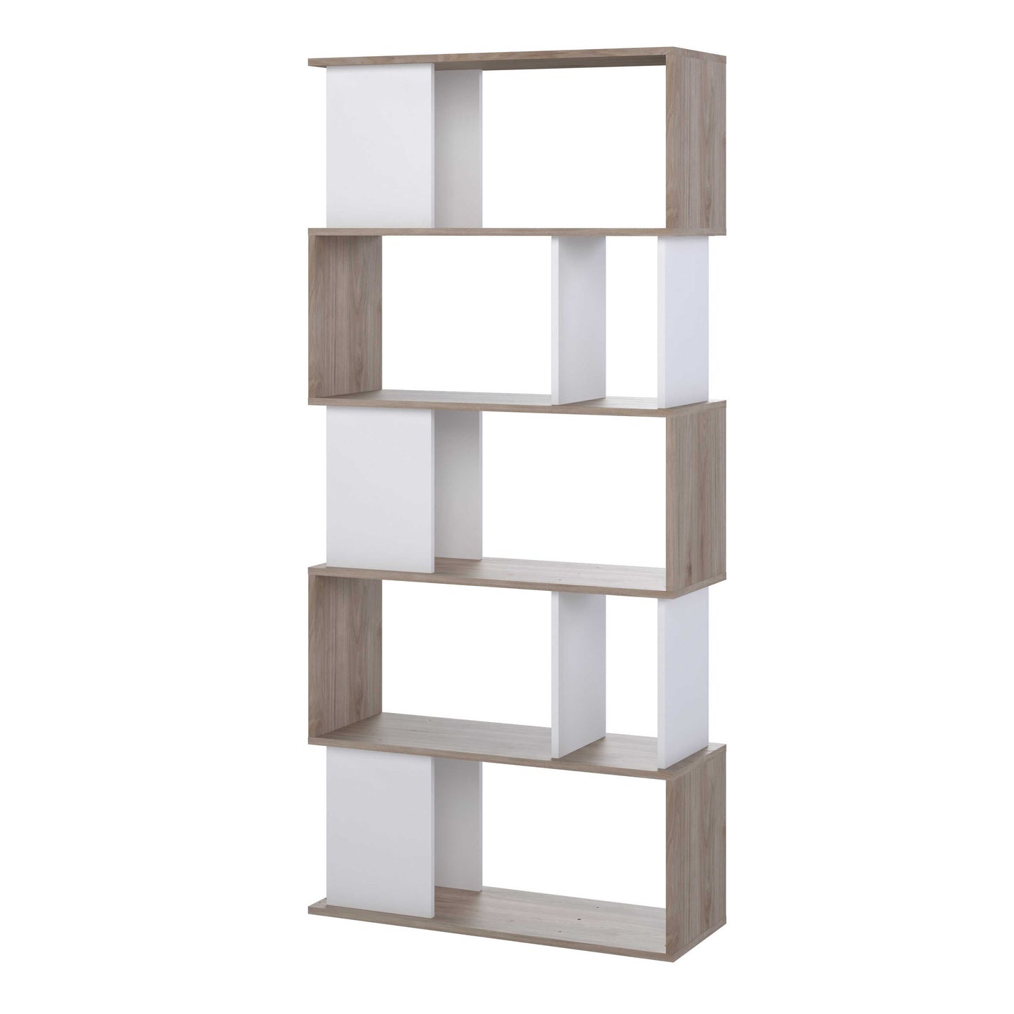 Taichung Hickory Wood Effect and White Asymmetrical Bookcase 5 Shelves