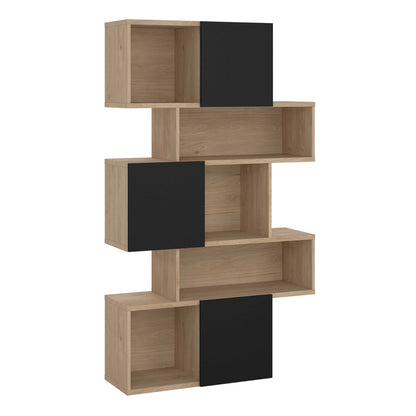 Taichung Hickory Wood Effect and Black Asymmetrical Bookcase 5 Shelves