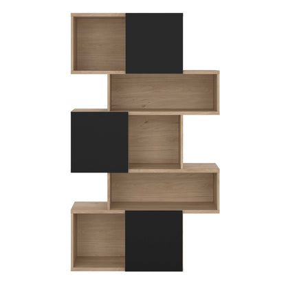 Taichung Hickory Wood Effect and Black Asymmetrical Bookcase 5 Shelves