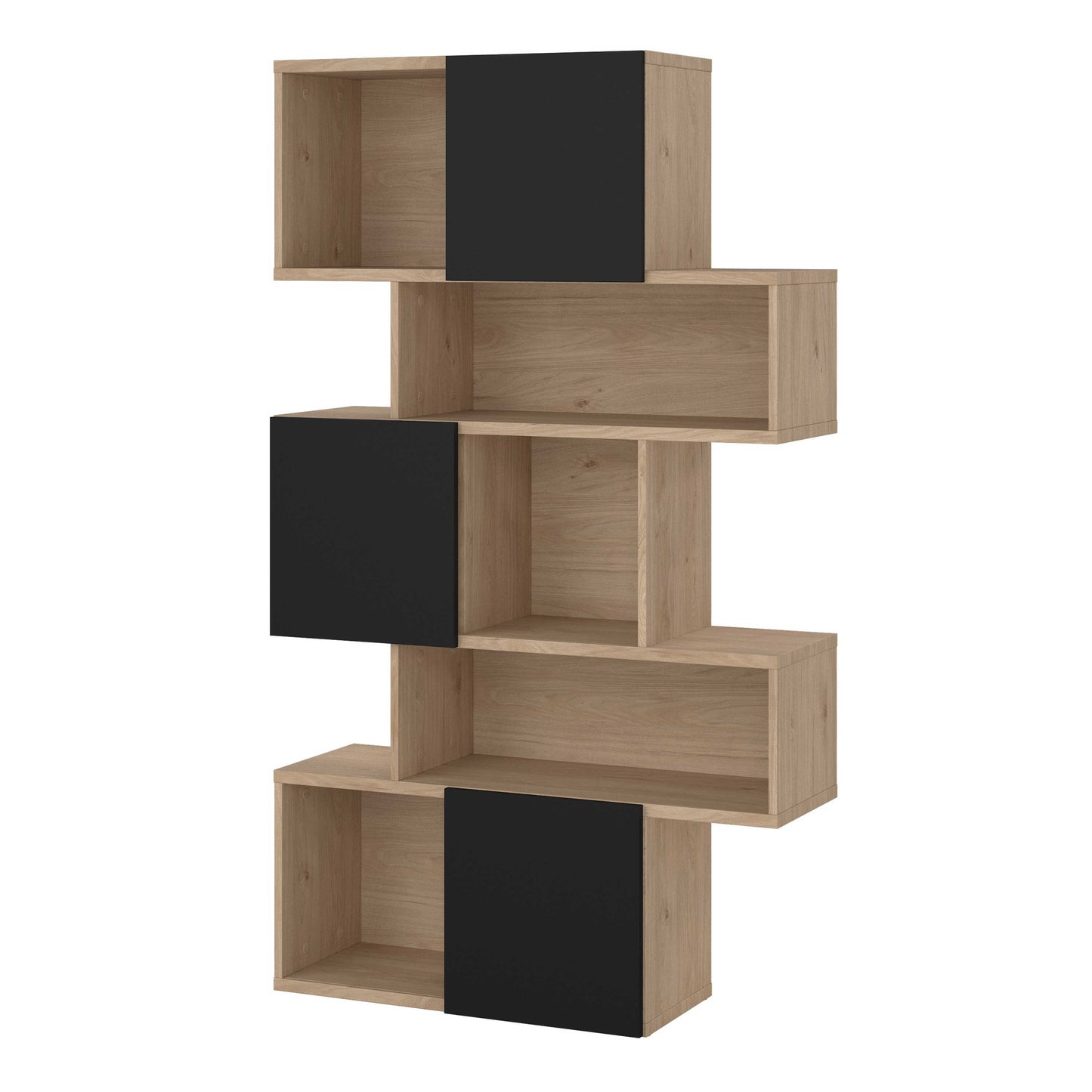 Taichung Hickory Wood Effect and Black Asymmetrical Bookcase 5 Shelves