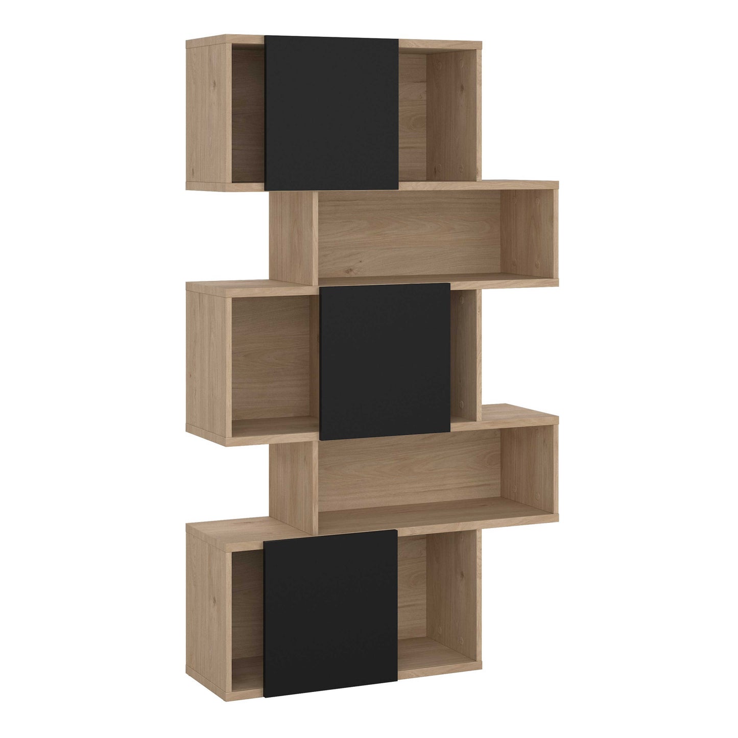 Taichung Hickory Wood Effect and Black Asymmetrical Bookcase 5 Shelves