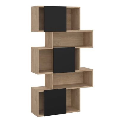 Taichung Hickory Wood Effect and Black Asymmetrical Bookcase 5 Shelves