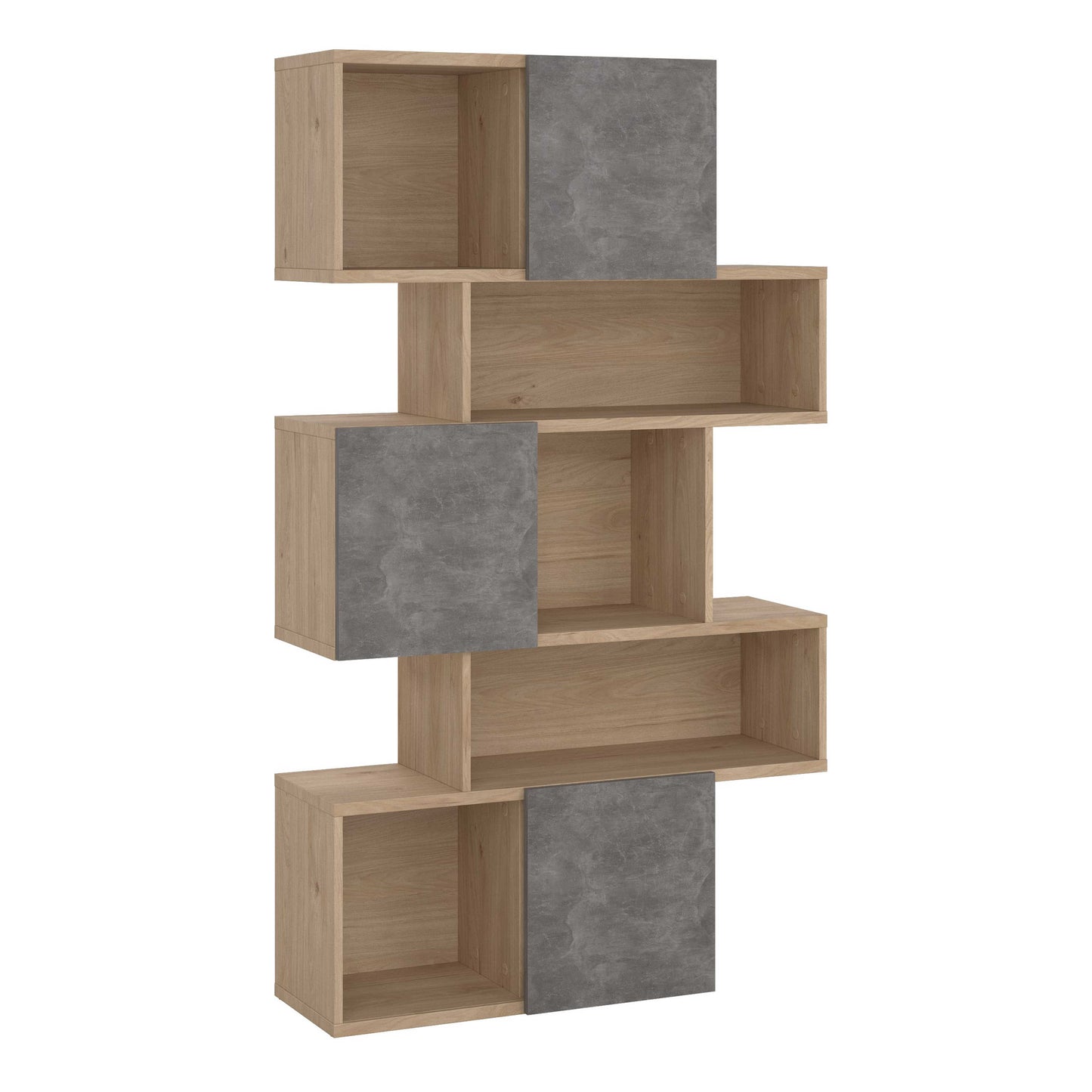 Taichung Hickory Wood Effect and Concrete Effect Asymmetrical Bookcase 5 Shelves