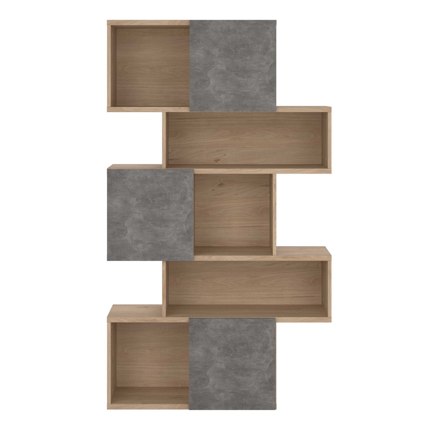 Taichung Hickory Wood Effect and Concrete Effect Asymmetrical Bookcase 5 Shelves