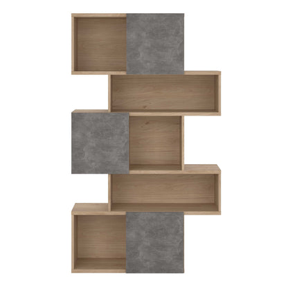 Taichung Hickory Wood Effect and Concrete Effect Asymmetrical Bookcase 5 Shelves