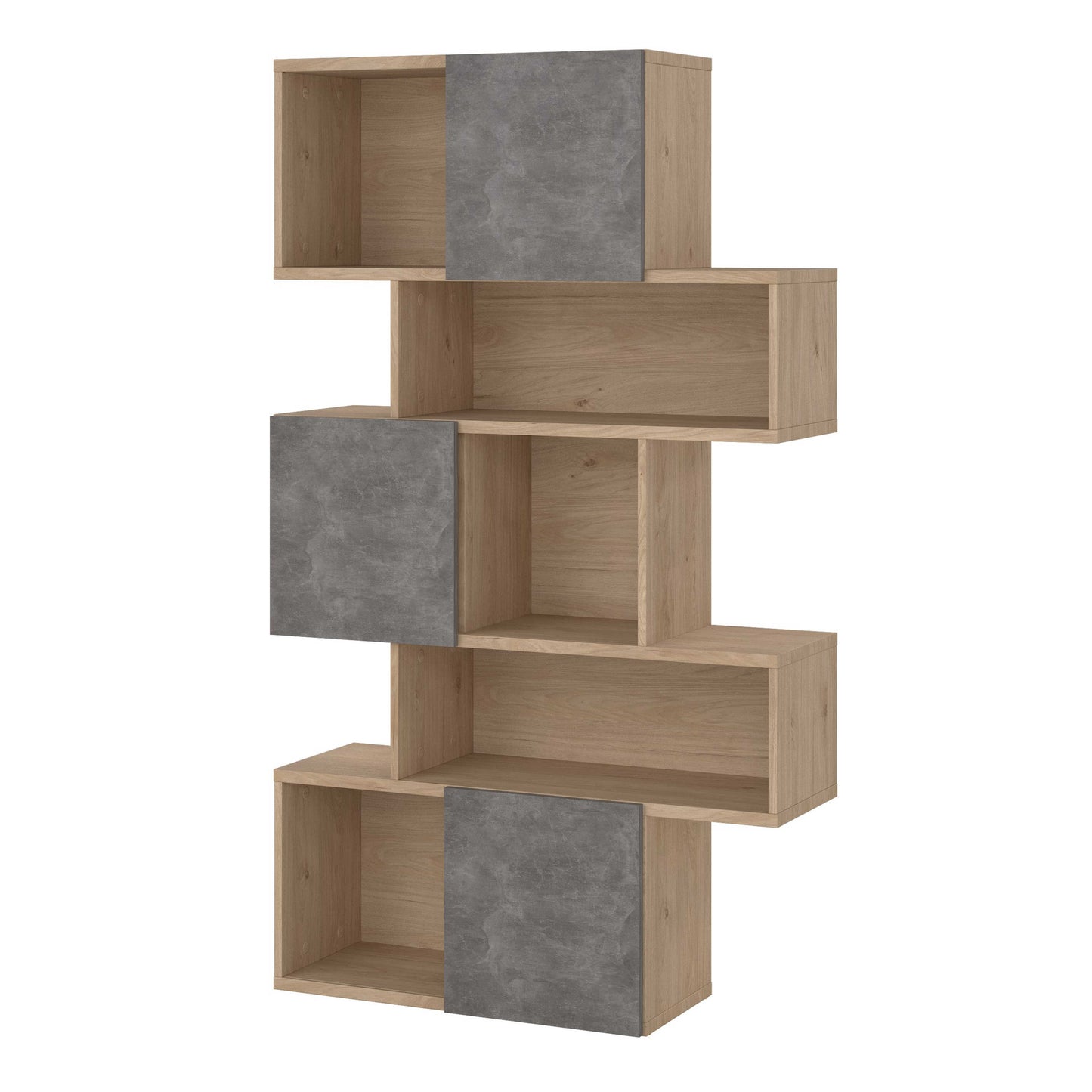 Taichung Hickory Wood Effect and Concrete Effect Asymmetrical Bookcase 5 Shelves