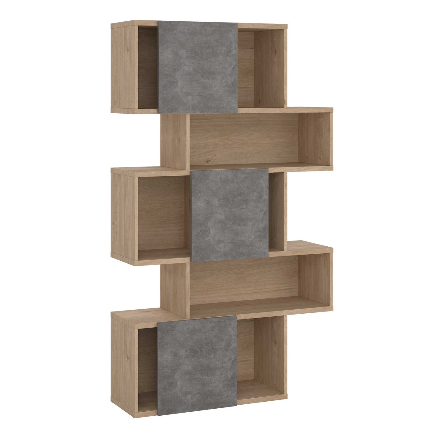 Taichung Hickory Wood Effect and Concrete Effect Asymmetrical Bookcase 5 Shelves