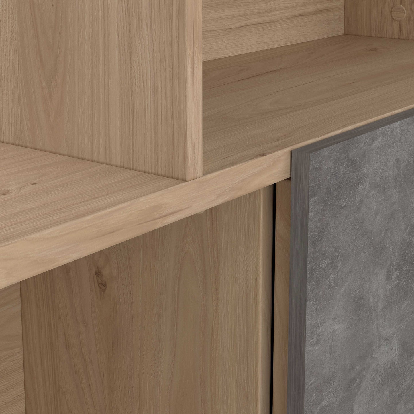 Taichung Hickory Wood Effect and Concrete Effect Asymmetrical Bookcase 5 Shelves