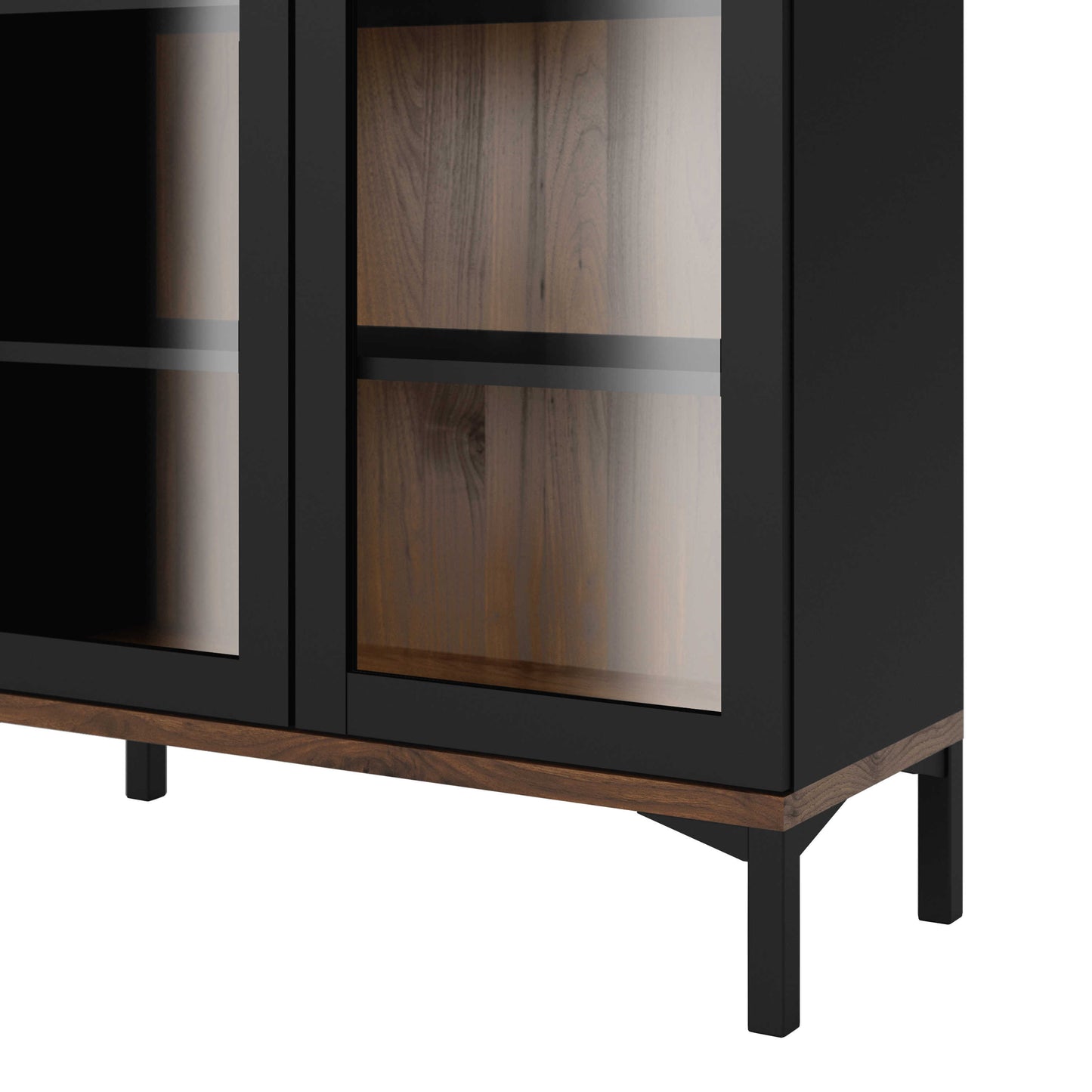Indigo Large Display Cabinet 2 Doors Glazed Black and Walnut Effect Wood 5 Shelves