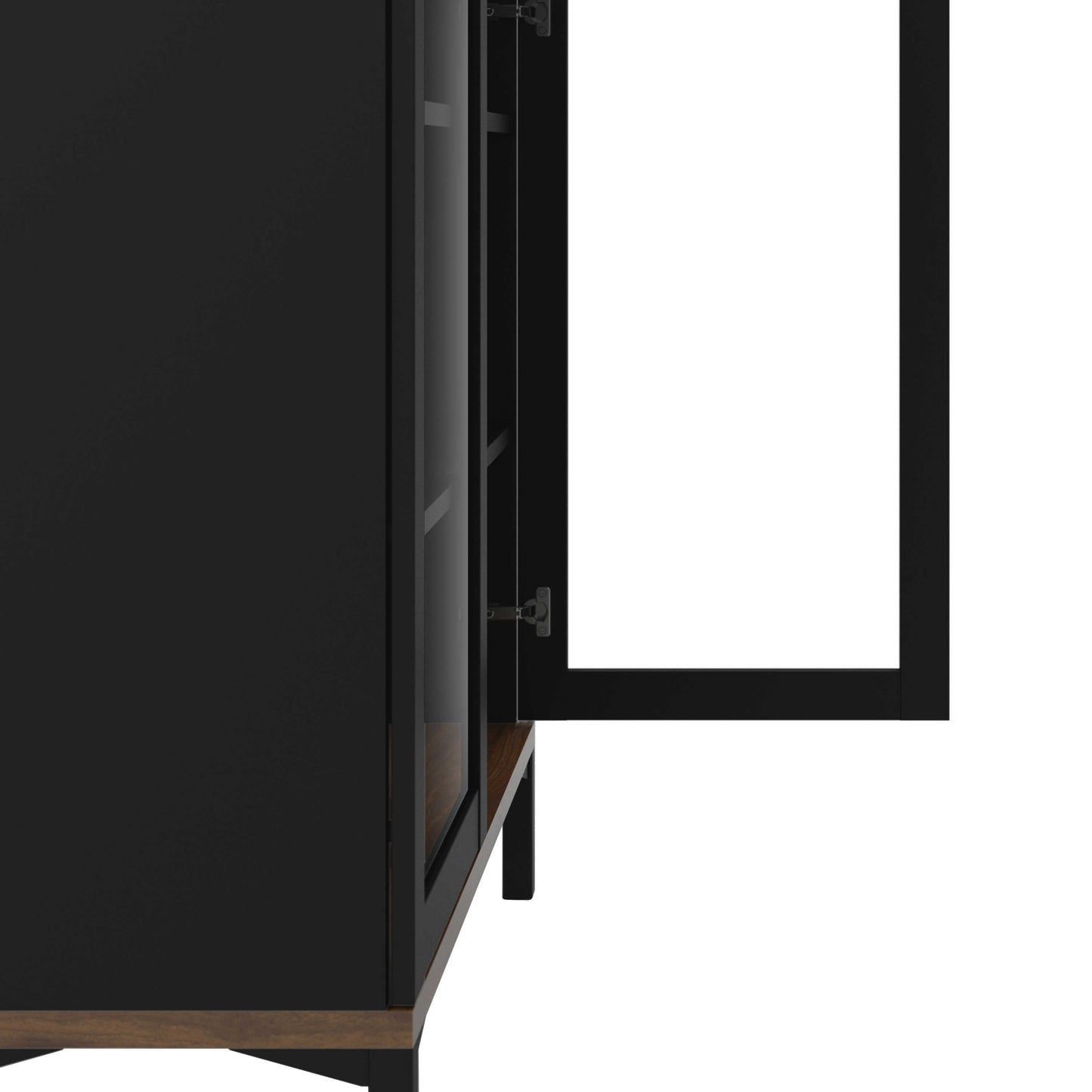 Indigo Large Display Cabinet 2 Doors Glazed Black and Walnut Effect Wood 5 Shelves