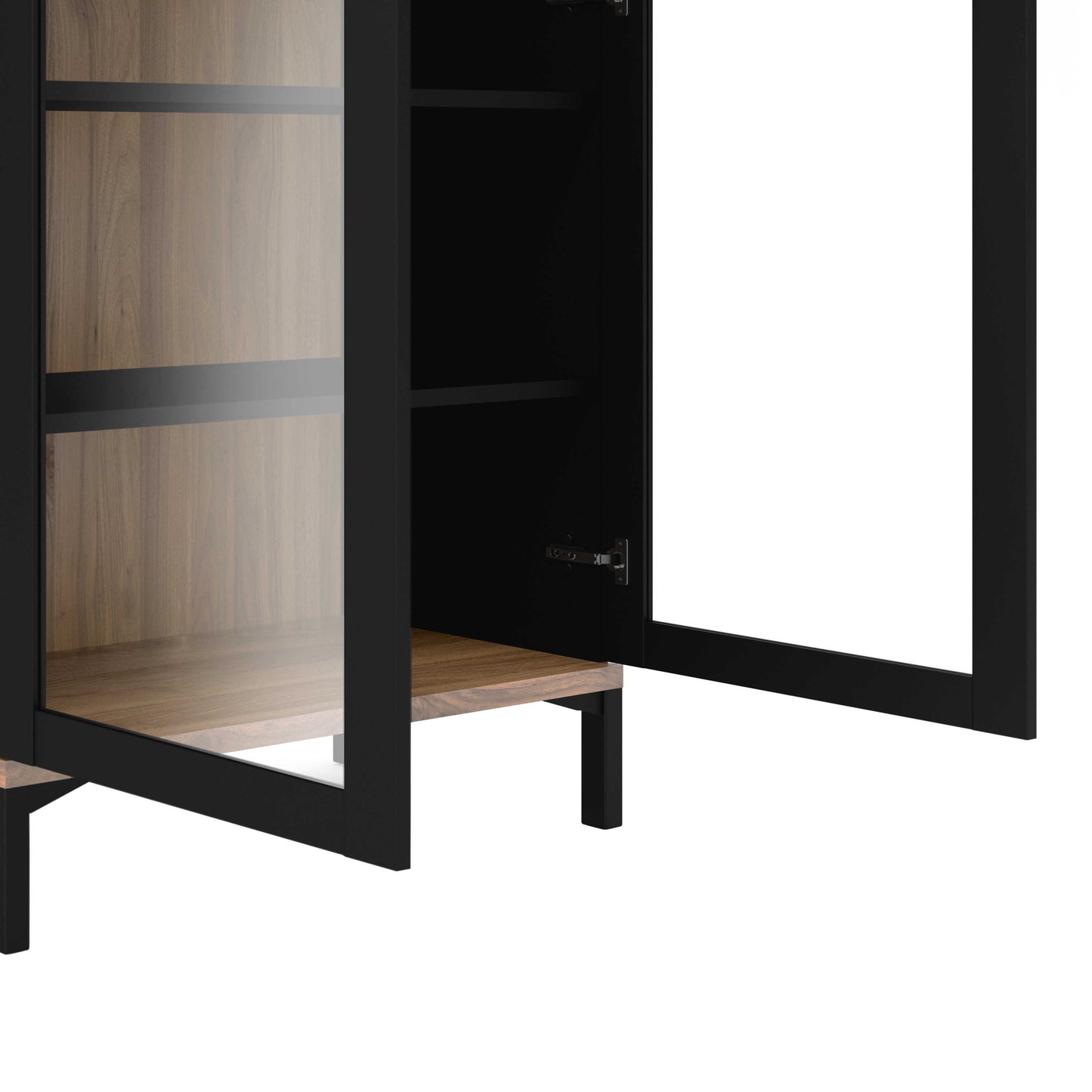 Indigo Large Display Cabinet 2 Doors Glazed Black and Walnut Effect Wood 5 Shelves