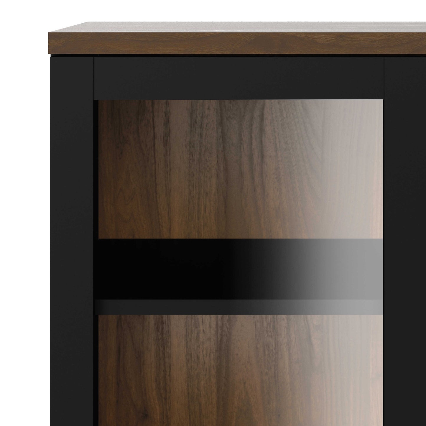 Indigo Large Display Cabinet 2 Doors Glazed Black and Walnut Effect Wood 5 Shelves