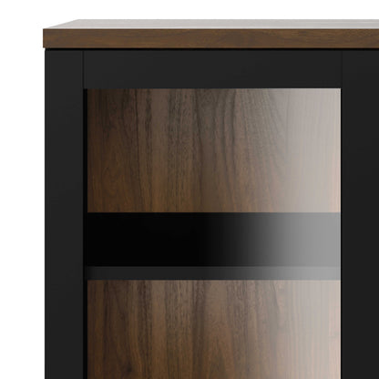 Indigo Large Display Cabinet 2 Doors Glazed Black and Walnut Effect Wood 5 Shelves