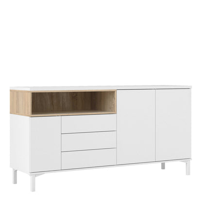 Indigo Sideboard 3 Drawers 3 Doors White and Natural Oak Effect