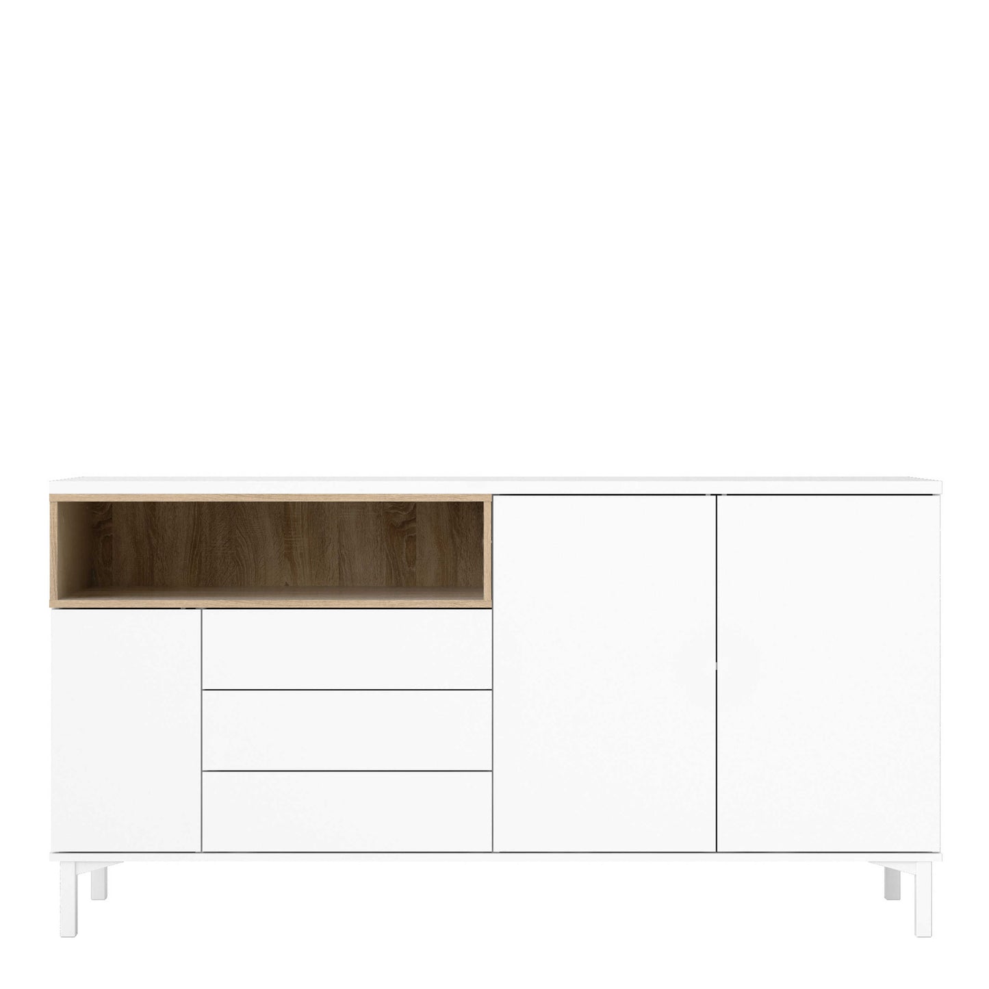 Indigo Sideboard 3 Drawers 3 Doors White and Natural Oak Effect