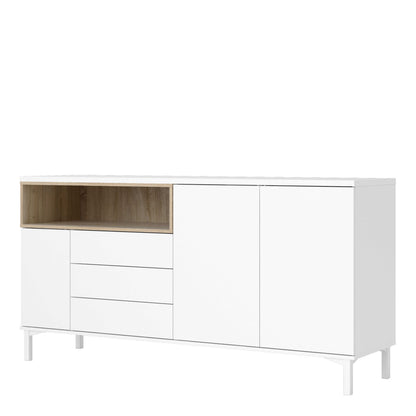 Indigo Sideboard 3 Drawers 3 Doors White and Natural Oak Effect