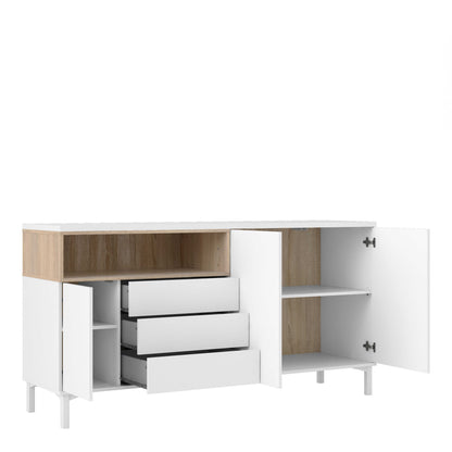 Indigo Sideboard 3 Drawers 3 Doors White and Natural Oak Effect