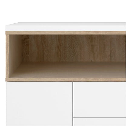 Indigo Sideboard 3 Drawers 3 Doors White and Natural Oak Effect