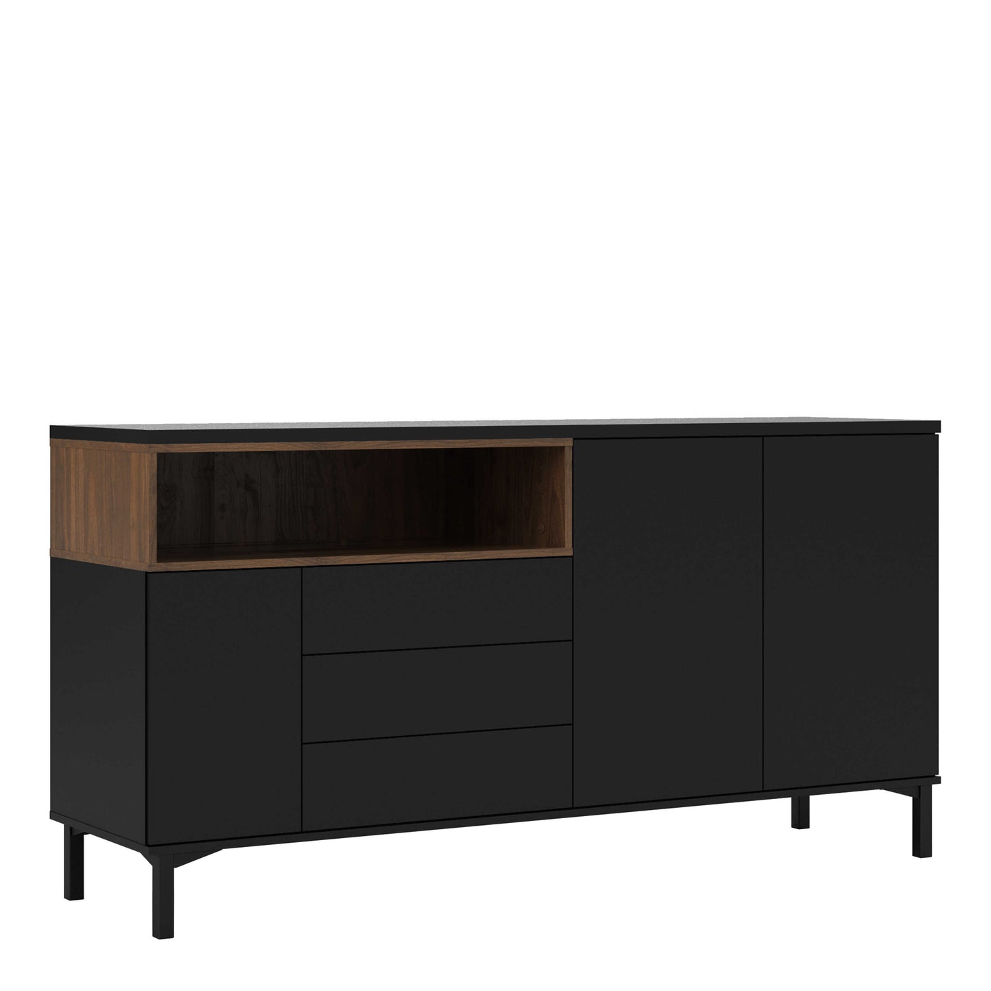 Indigo Sideboard 3 Drawers 3 Doors Black and Walnut Effect Wood