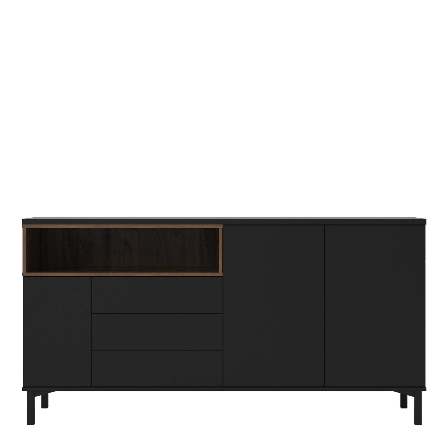 Indigo Sideboard 3 Drawers 3 Doors Black and Walnut Effect Wood
