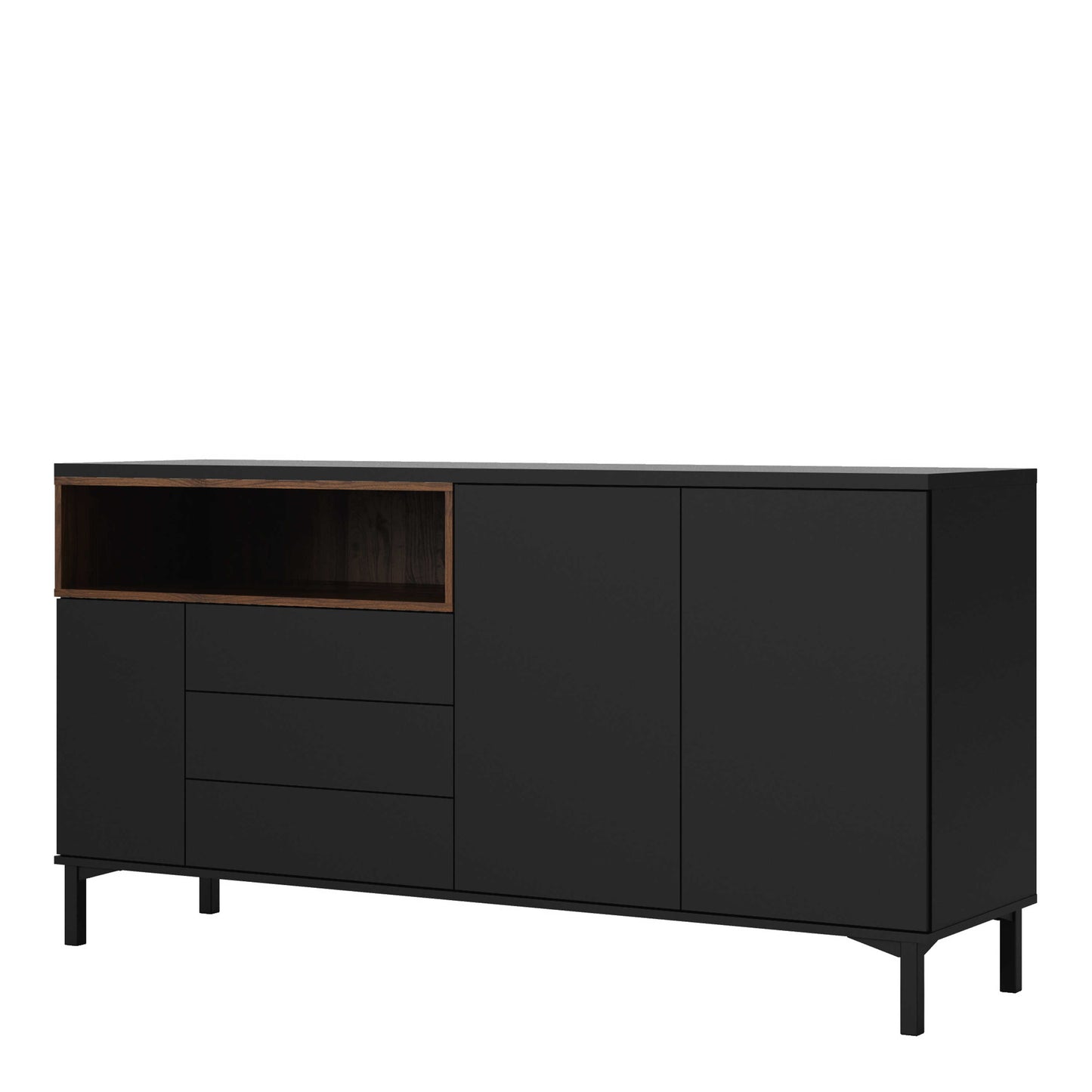 Indigo Sideboard 3 Drawers 3 Doors Black and Walnut Effect Wood