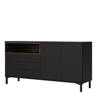 Indigo Sideboard 3 Drawers 3 Doors Black and Walnut Effect Wood