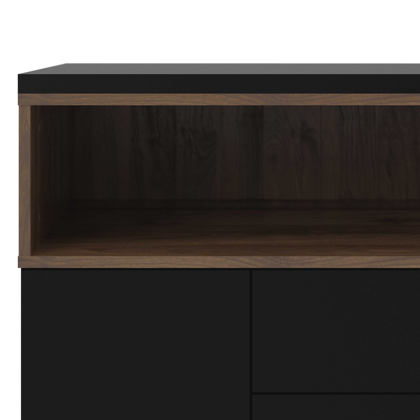 Indigo Sideboard 3 Drawers 3 Doors Black and Walnut Effect Wood