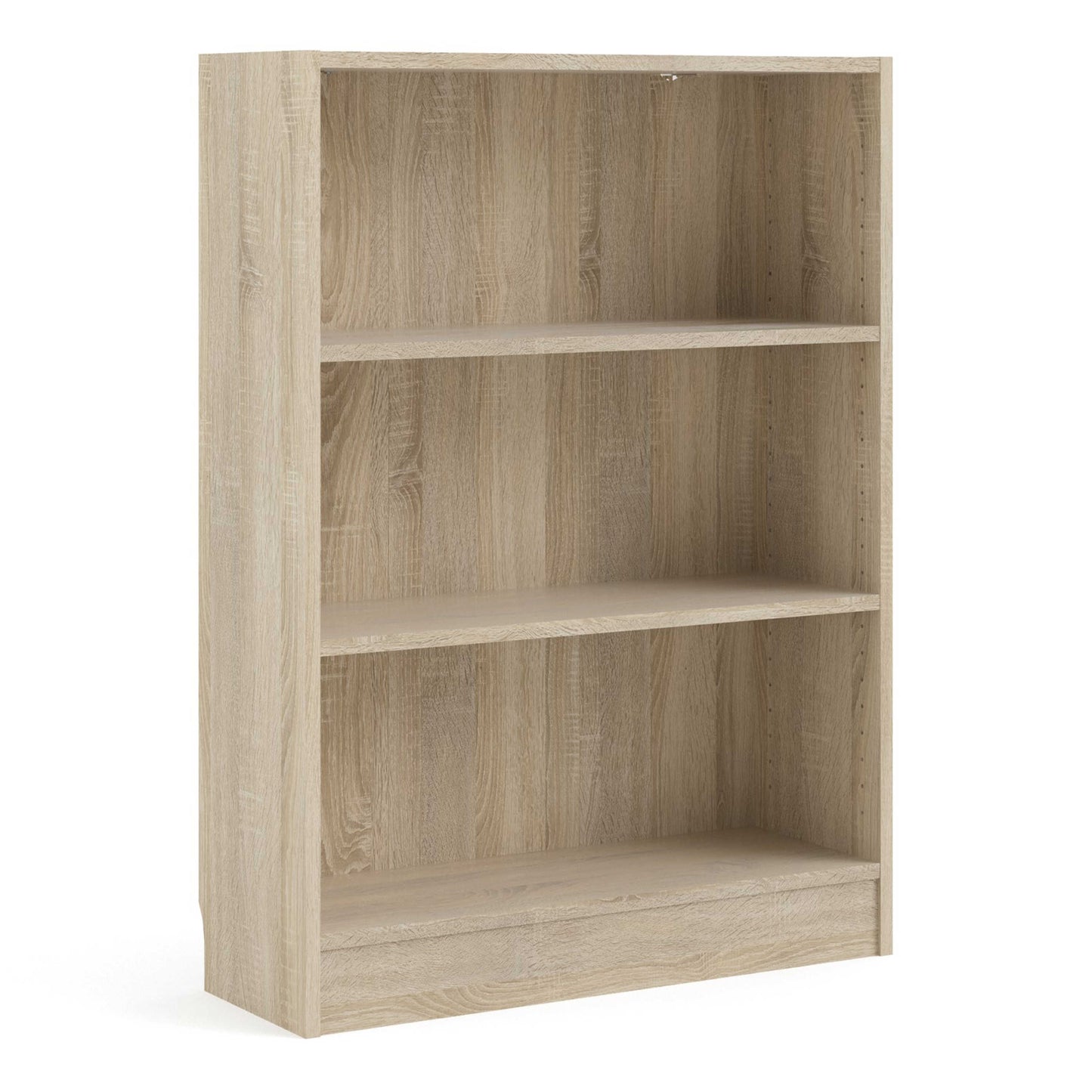 Amberfern Natural Oak Wood Low Wide Bookcase 2 Shelves