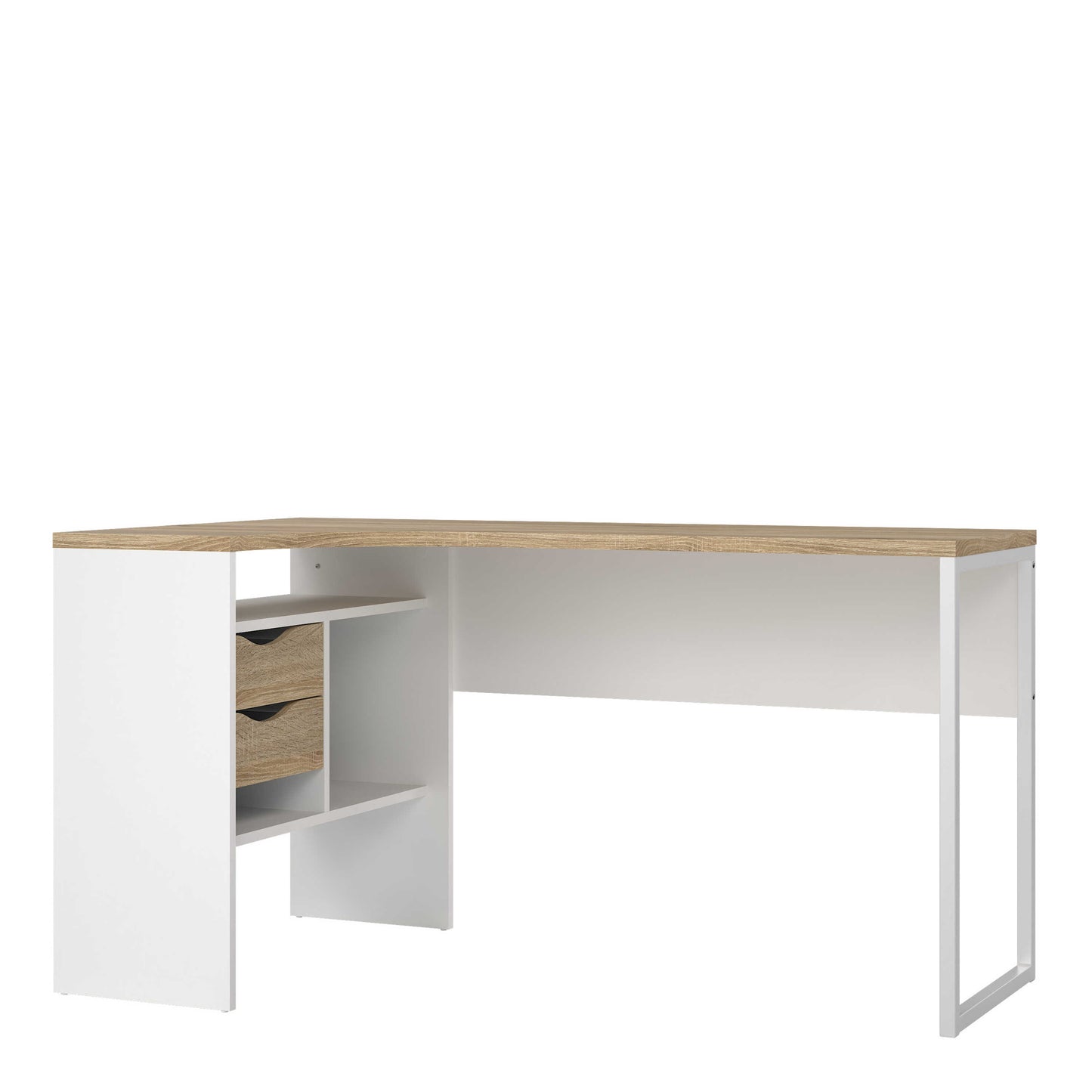 Billabong White and Natural Oak Wood Corner Desk 2 Drawer
