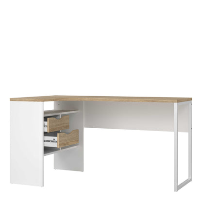 Billabong White and Natural Oak Wood Corner Desk 2 Drawer