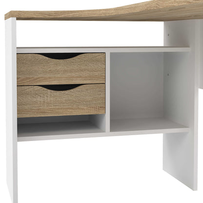 Billabong White and Natural Oak Wood Corner Desk 2 Drawer