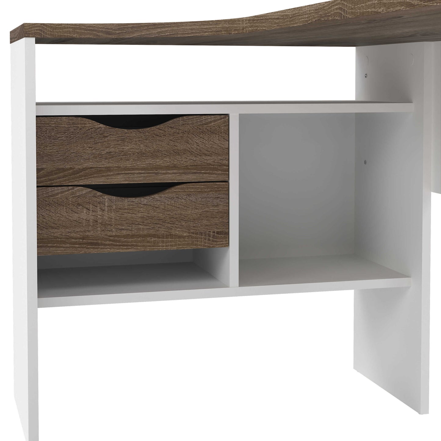 Billabong White and Truffle Oak Corner Office Desk 2 Drawers