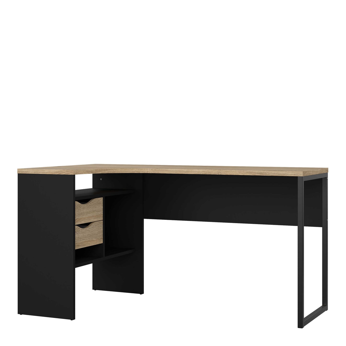Billabong Black and Natural Oak Wood Corner Office Desk 2 Drawers