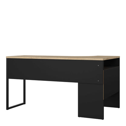 Billabong Black and Natural Oak Wood Corner Office Desk 2 Drawers